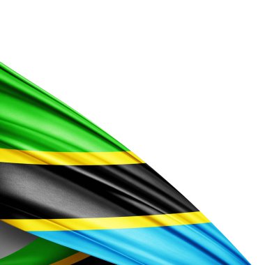 Beyaz arkaplanda ipek Tanzanya bayrağı - 3B illüstrasyon