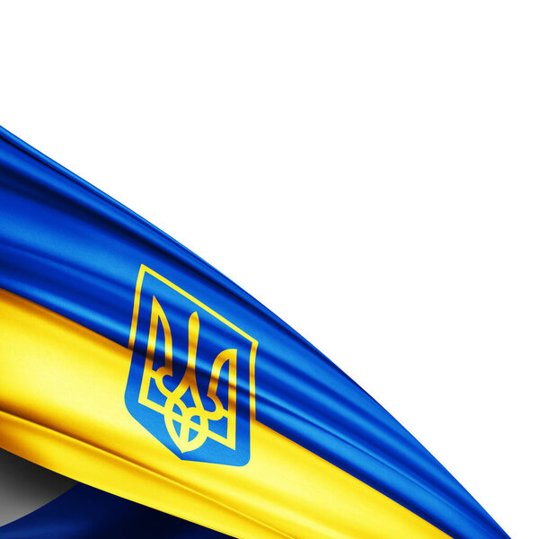 Ukraine flag of silk on  white background - 3D illustration