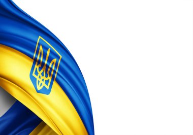 Flag of Ukraine with coat of arms -3D illustration