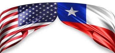 Metinleriniz, resimleriniz ve beyaz arkaplanınız için telif içeren Amerikan ve Şili bayrakları
