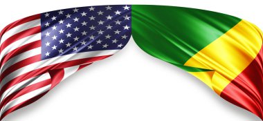 Metinleriniz, resimleriniz ve beyaz arkaplanınız için telif içeren Amerikan ve Kongo Cumhuriyeti bayrağı