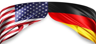 Metinleriniz, resimleriniz ve beyaz arkaplanınız için telif içeren Amerikan ve Almanya bayrakları