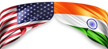 Metinleriniz, resimleriniz ve beyaz arkaplanınız için telif içeren Amerikan ve Hindistan bayrakları