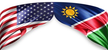 Metinleriniz, resimleriniz ve beyaz arkaplanınız için telif içeren Amerikan ve Namibya bayrakları