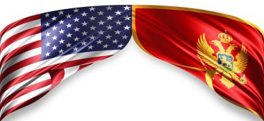 Metinleriniz, resimleriniz ve beyaz arkaplanınız için telif içeren Amerikan ve Karadağ bayrakları