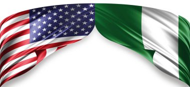 Metinleriniz, resimleriniz ve beyaz arkaplanınız için telif içeren Amerikan ve Nijerya bayrakları