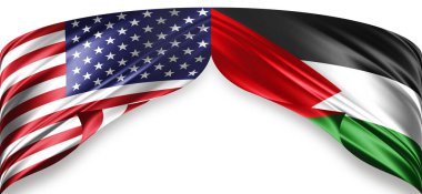 Metinleriniz, resimleriniz ve beyaz arkaplanınız için telif içeren Amerikan ve Filistin bayrakları