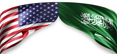 Metinleriniz, resimleriniz ve beyaz arkaplanınız için telif içeren Amerikan ve Suudi Arabistan bayrakları