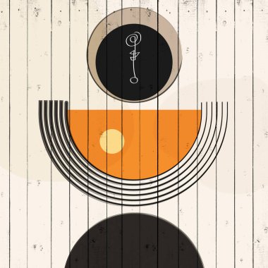 Modern soyut şekiller. Minimalizm kavramı. Çizgi çizimi biçimi çağdaş ve ahşap arkaplan 