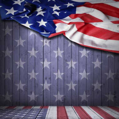 Tahta arka planda Amerika Birleşik Devletleri bayrağı