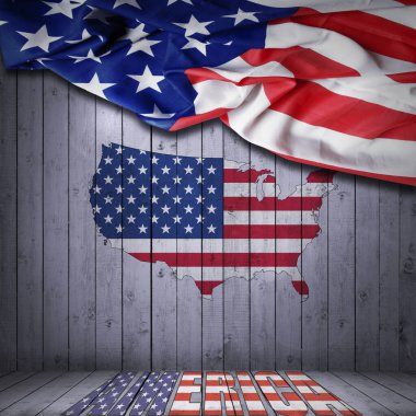 Amerika Birleşik Devletleri bayrak ve haritası ahşap arka planda