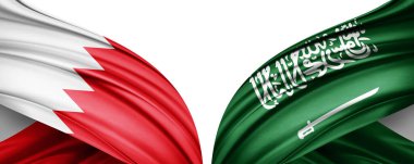 Bahreyn ve Suudi Arabistan beyaz arka planda ipek bayraklar