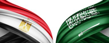 Beyaz arka planda Mısır ve Suudi Arabistan ipek bayrakları