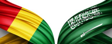 Beyaz arka planda Gine ve Suudi Arabistan ipek bayrakları