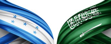 Beyaz arka planda Honduras ve Suudi Arabistan ipek bayrakları