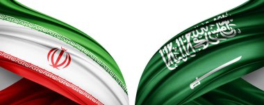 Beyaz arka planda İran ve Suudi Arabistan ipek bayrakları