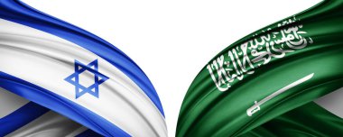 Beyaz arka planda İsrail ve Suudi Arabistan ipek bayrakları