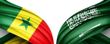 Beyaz arka planda Senegal ve Suudi Arabistan ipek bayrakları