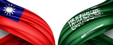 Beyaz arka planda Tayvan ve Suudi Arabistan ipek bayrakları