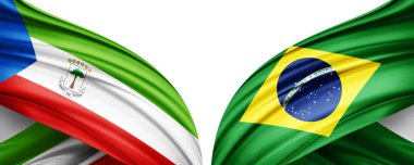 Equatorial Guinea and Brazil flag of silk-3D illustration clipart