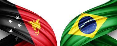 Yeni Gine ve Brezilya ipek-3D illüstrasyon bayrağı