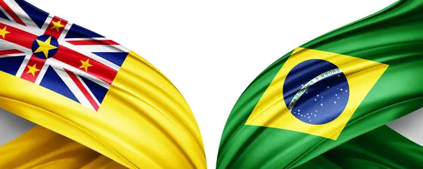 stock image Niue and Brazil flag of silk-3D illustration