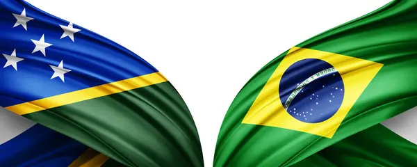 stock image Solomon Islands and Brazil flag of silk-3D illustration