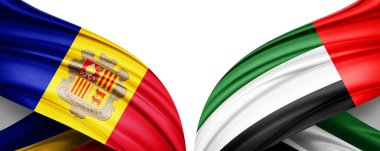 Andorra ve Birleşik Arap Emirlikleri ipek-3D illüstrasyon bayrağı