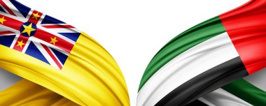 Niue ve Birleşik Arap Emirlikleri ipek-3D illüstrasyon bayrağı