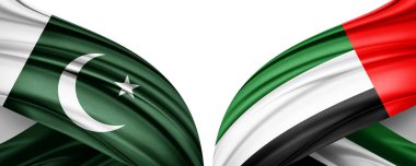 Pakistan ve Birleşik Arap Emirlikleri İpek-3D illüstrasyon bayrağı