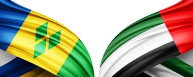 Saint Vincent ve Birleşik Arap Emirlikleri ipek-3D illüstrasyon bayrağı