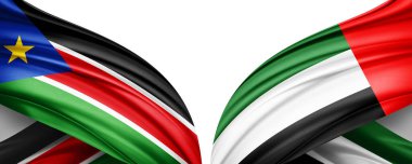 Güney Sudan ve Birleşik Arap Emirlikleri İpek-3D illüstrasyon bayrağı