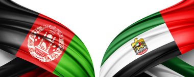 Afganistan 'ın iki ipek bayrağı ve beyaz arka planda birleşik Arap emirlikleri.