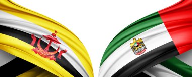 Brunei 'nin iki ipek bayrağı ve beyaz arka planda birleşik Arap Emirlikleri.