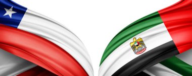 Beyaz arka planda Şili ve Birleşik Arap Emirlikleri 'nin iki ipek bayrağı.