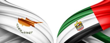 Kıbrıs 'ın iki ipek bayrağı ve beyaz arka planda birleşik Arap Emirlikleri