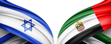 İsrail 'in iki ipek bayrağı ve beyaz arka planda birleşik Arap emirlikleri.