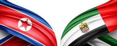 Kuzey Kore 'nin iki ipek bayrağı ve beyaz arka planda birleşik Arap emirlikleri.