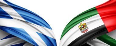 İskoçya 'nın iki ipek bayrağı ve beyaz arka planda birleşik Arap emirlikleri.