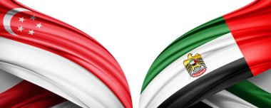 Singapur 'un iki ipek bayrağı ve beyaz arka planda birleşik Arap emirlikleri.