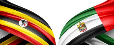 Uganda 'nın iki ipek bayrağı ve beyaz arka planda birleşik Arap emirlikleri.