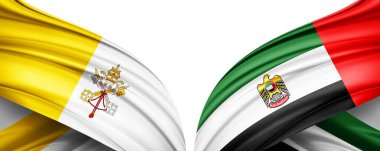 Vatikan şehrinin iki ipek bayrağı ve beyaz arka planda birleşik Arap emirlikleri.