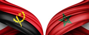Beyaz arkaplanda Angola ve Fas ipek bayrakları