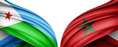 Djibouti and Morocco silk flags on white background clipart