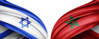  Beyaz arka planda İsrail ve Fas ipek bayrakları