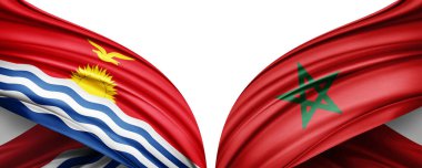 Beyaz arkaplanda Kiribati ve Fas ipek bayrakları