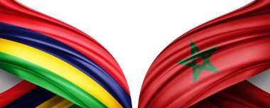 Mauritius ve Fas ipek bayrakları beyaz arkaplanda