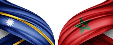 Nauru and Morocco silk flags on white background clipart