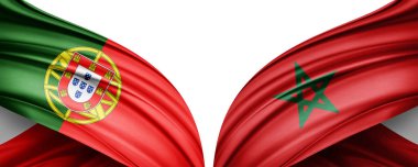  Beyaz arka planda Portekiz ve Fas ipek bayrakları