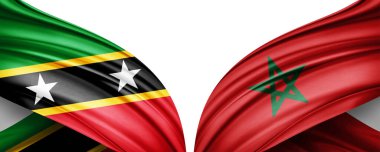 Beyaz arka planda Saint Kitts ve Fas ipek bayrakları